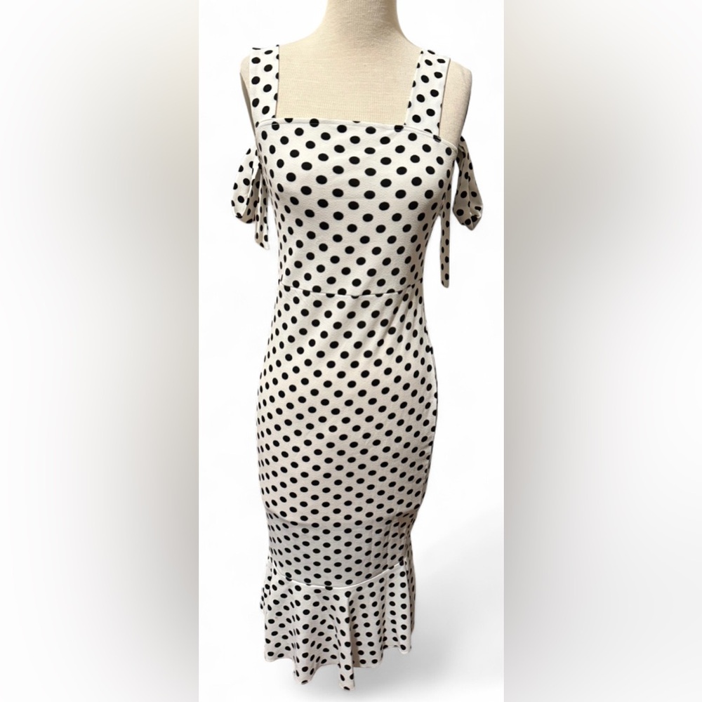 SHEIN White Black Polka Dot Mermaid Tie-Up Spaghetti Strap Dress M